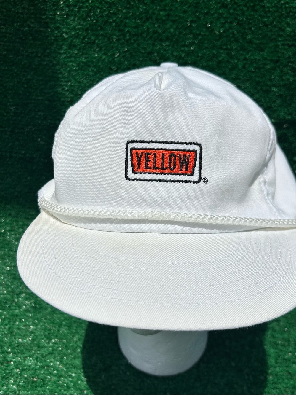 Vintage Yellow Freight Trucking Leather StrapBack Rope Hat Cap USA Made